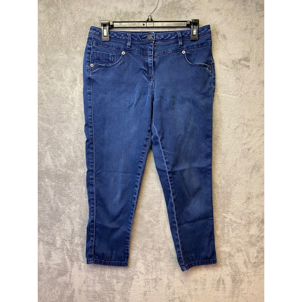 M&Co Womens Size 10 Dark Wash‎ Blue Denim Cropped Jeans Mid Rise Stretch Pockets